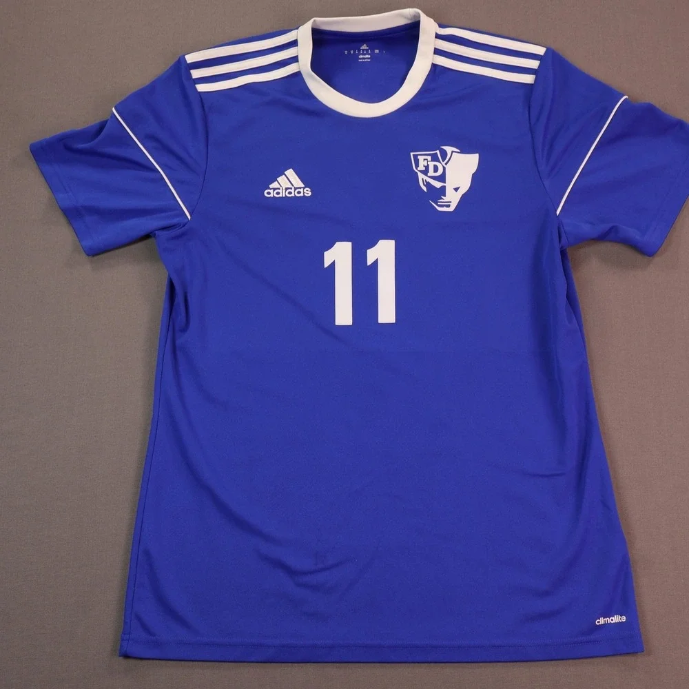Adidas Climalite Shirt Men M Blue Short Sleeve Soccer Jersey 11 FORT FD Logo